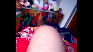 Carrot with condom, being masturbated ends with cum