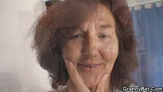 Sewing old women swallows customer's cock