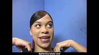Ebony teen shows off her blowjob skills at gloryhole 14