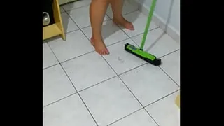 girlfriend tidying the room