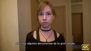 DEBT4k. Teen debtor pays off debts using cute mouth and vagina