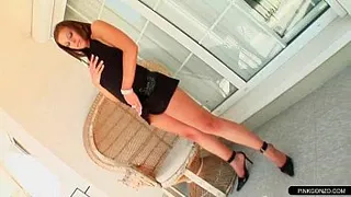 Lonely housewife in black bikini in solo pussy fingering