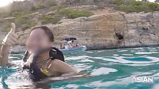 REAL Outdoor public sex, showing pussy and underwater creampie