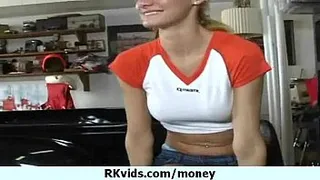Nice-looking brunette girl rides up fat cock