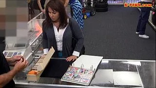 Huge boobs Milf selling old coins for her husbands bail