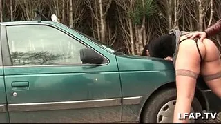 Hot slut sodomized on the hood of the car with Papy Voyeur
