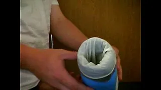 Big college dick fucking a fake pussy with a condom and cums