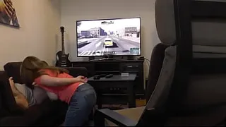 Sucked off Playing XBOX. Britney Swallows Gamer Blowjob & Big Swinging Tits