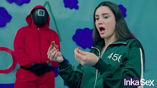 SQUID GAME - Brazilian Victoria Carmargo breaks the cookie in the squid game and gets her meaty pink pussy fucked.