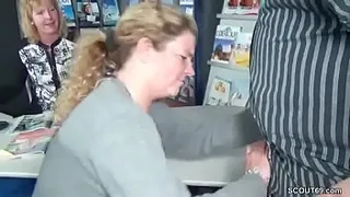 MILFs have sex in the office with a stranger