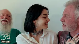 Brunette Teen's Intense Threesome, Cum Swallowing