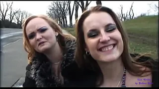 Two friends are waiting for the bus and one of them accepts some money to fuck in the woods