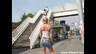 Girl nude in Public and kicked by an old man
