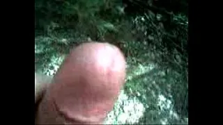 Handjob in the woods with amateur cumshot