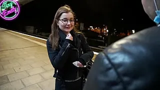 German TinyEmily fucked by train inspector and pussy creampied