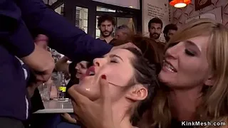 Mistress made babe fuck in public bar