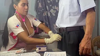doctor threesome, she takes out the semen from her patient's stepbrother and masturbates her cute hot and slutty busty and big ass patient