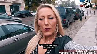 German Girl picks up girl for first time lesbian sex at EroCom Date in Public