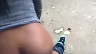 Babe bouncing on dick in public