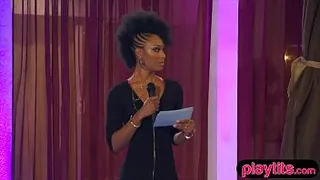 Ebony fashion designer chick having an after party fuck