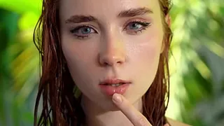 Redhead Nude Beauty Deepthroats, Hard Fucks and Swallows Cum by the Pool POV
