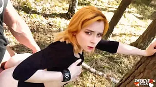 Girlfriend Deepthroat and Passionate Fuck in the Wood - Cum on Tongue