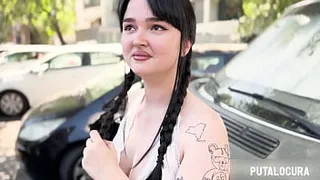 PutaLocura - Spanish brunette with big tits swallows her boyfriend's milk while caught