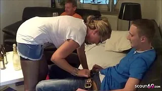 German Wife Fuck Young Deliver Guy and Cuckold Husband Watch