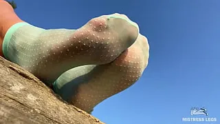 Outdoor Soles Tease In Cute Turquoise Nylon Socks
