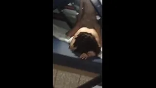 Fucking the young girl with a big ass and a pink pussy on all fours in front of the mirror