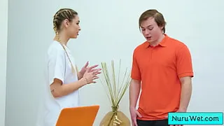 Sexy teen masseuse cover her naked body in nuru gel and rub herself against her client - Delilah Day, Anthony Pierce