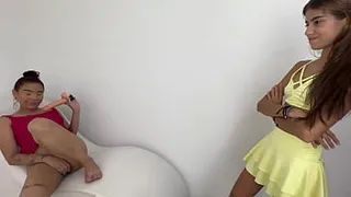 My little stepsister finds me playing and asks me to let her play too.