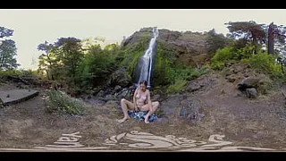 Watch hottie brunette Calliope masturbating at the waterfall
