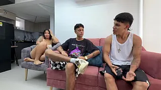 My slutty stepmother thinks I'm gay because I'm having sex with my schoolmate, and he gives her a hard fuck that makes her change her mind.
