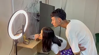 I help my cute stepsister with her social media and we end up fucking hard until I cum inside her ass.