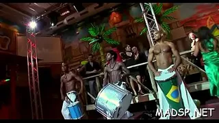 Strumpets with deep mouths show their skills at a sex party