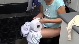 Stepson couldn't resist seeing me masturbating and came on my tits with his huge cock