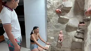 My curious stepsister gets turned on by touching the fountain sculpture's penis, and ends up eating a big cock out of curiosity. HL