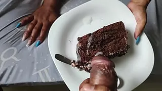 Cumming on the cake! Wife asked for condensed milk and got cum to eat with cake.