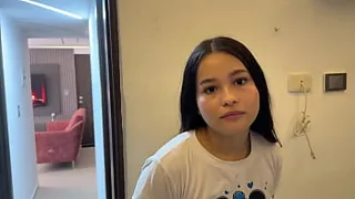 I find my step cousin naked in my bed and I feel like fucking her hard, so I squirt my cum in her mouth. H.L.
