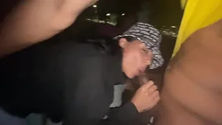 Park lizard lot slut sucks two dicks