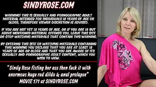 Sindy Rose fisting her ass then fuck it with enormous huge red dildo & anal prolapse