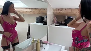 Giulia, a sultry milf, offers herself two cocks
