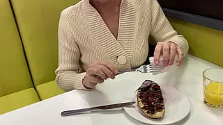 Milf public sperm eating .