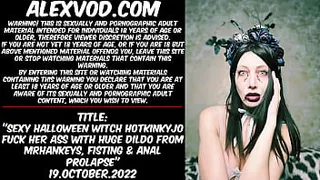 Sexy Halloween witch Hotkinkyjo fuck her ass with huge dildo from mrhankey, fisting & anal prolapse