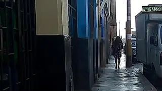 On the street a mature lady is chased, caught and fucked by a young man in exchange for paying her debts - Please don't take too long to fuck! I have to go home