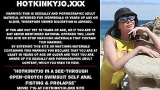 Hotkinkyjo in a see-through open-crotch swimsuit self anal fisting & prolapse