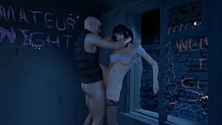 3D skinny Asian babe wearing sex fishnets have hardcore sex
