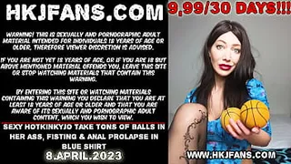 Sexy Hotkinkyjo take tons of balls in her ass, fisting & anal prolapse in blue shirt