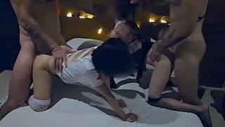 Tiny Asian 4some: Sinful Nun & petite Nurse GONE WILD